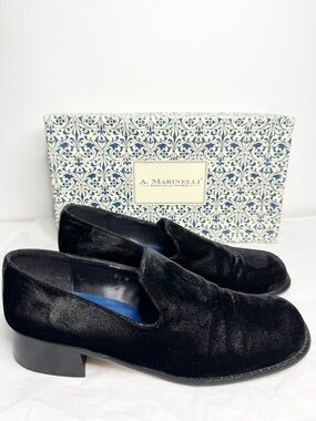 A Marinelli Black Velvet Leather Loafers 8.5M